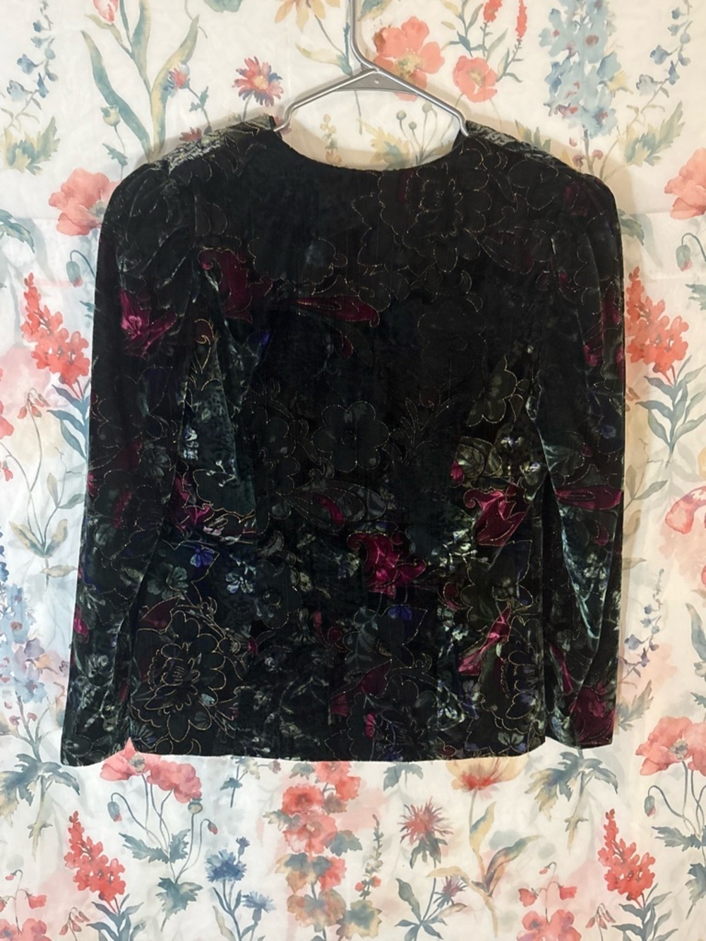 Vintage Velvet Floral Button-Front Jacket in Deep Jewel Tones - Picture 6 of 9